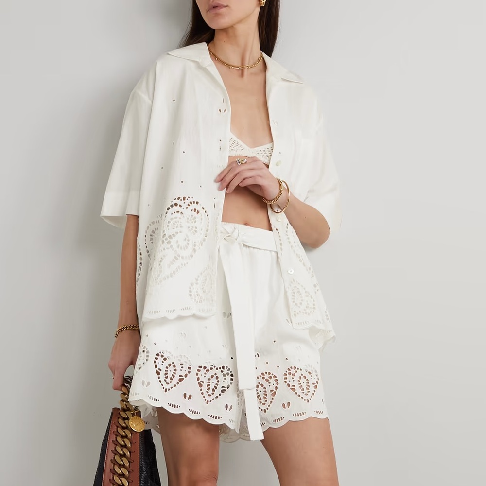 Stella McCartney belted broderie anglaise woven shorts